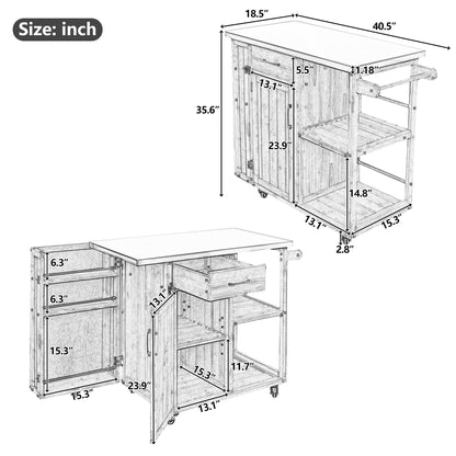 Outdoor kitchen island prep station in fir wood with cabinet doors and drawers on wheels on Tampa Home & Garden Store