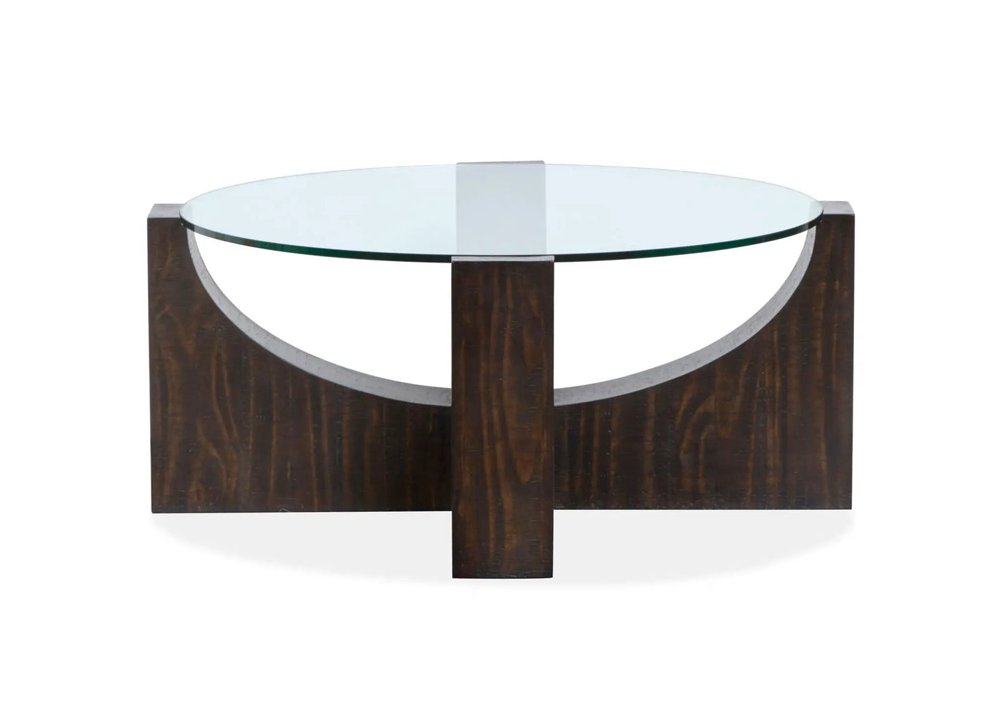 Beckham end table with dark wood base and round glass top by Unique Piece Furniture on Tampa Home & Garden Store