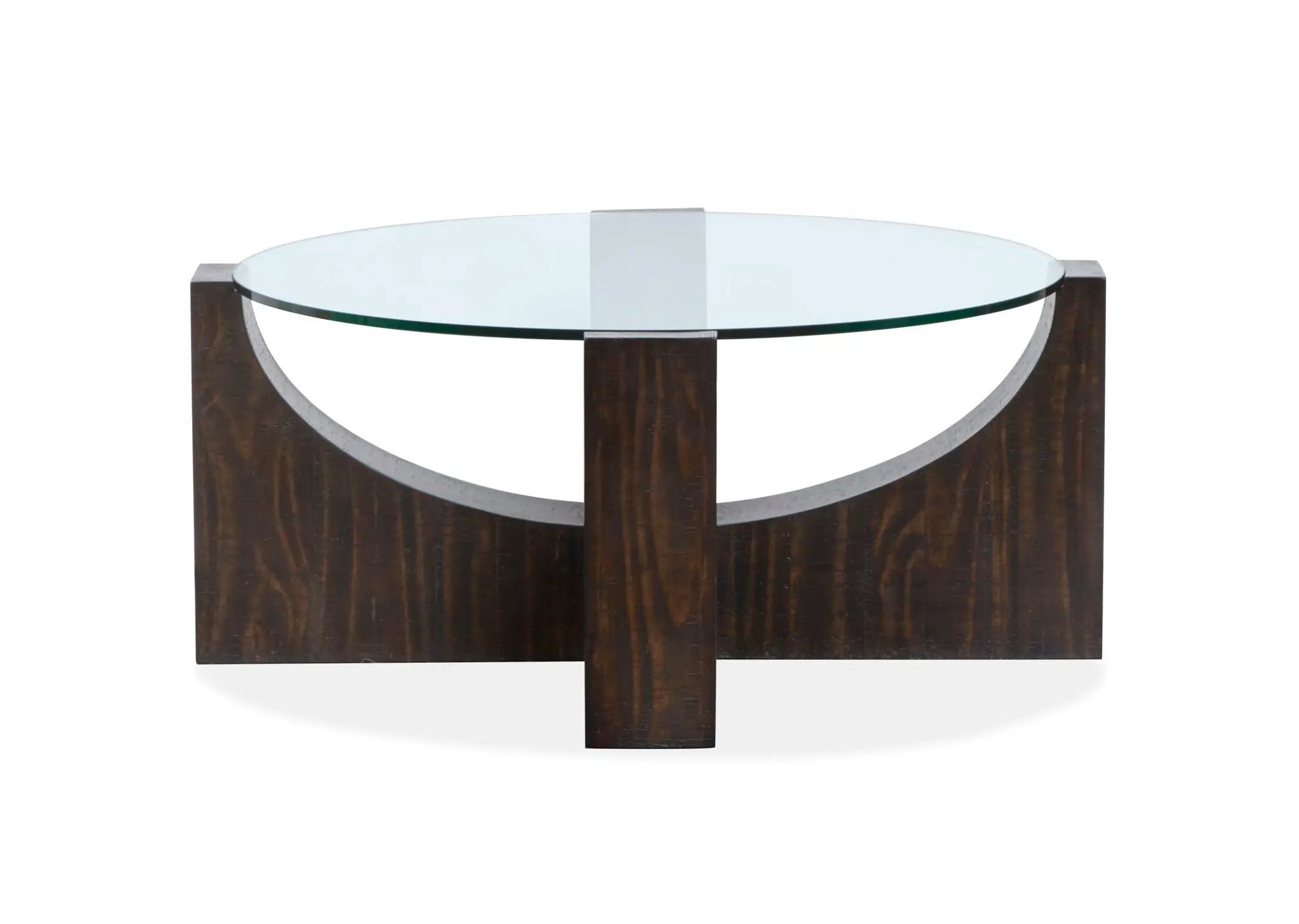 Beckham end table with dark wood base and round glass top by Unique Piece Furniture on Tampa Home & Garden Store