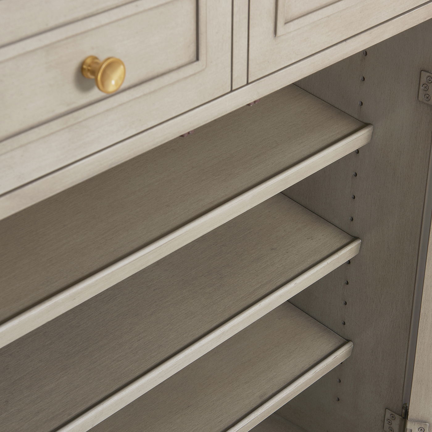 Dauphin handpainted entryway storage cabinet gray cashmere with adjustable shelves and gold knob on Tampa Home & Garden Store