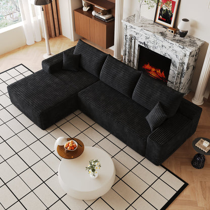 107in Cloud Sectional Couch with L-Shape Chaise by HouseOfZazla, black corduroy sofa on Tampa Home & Garden Store