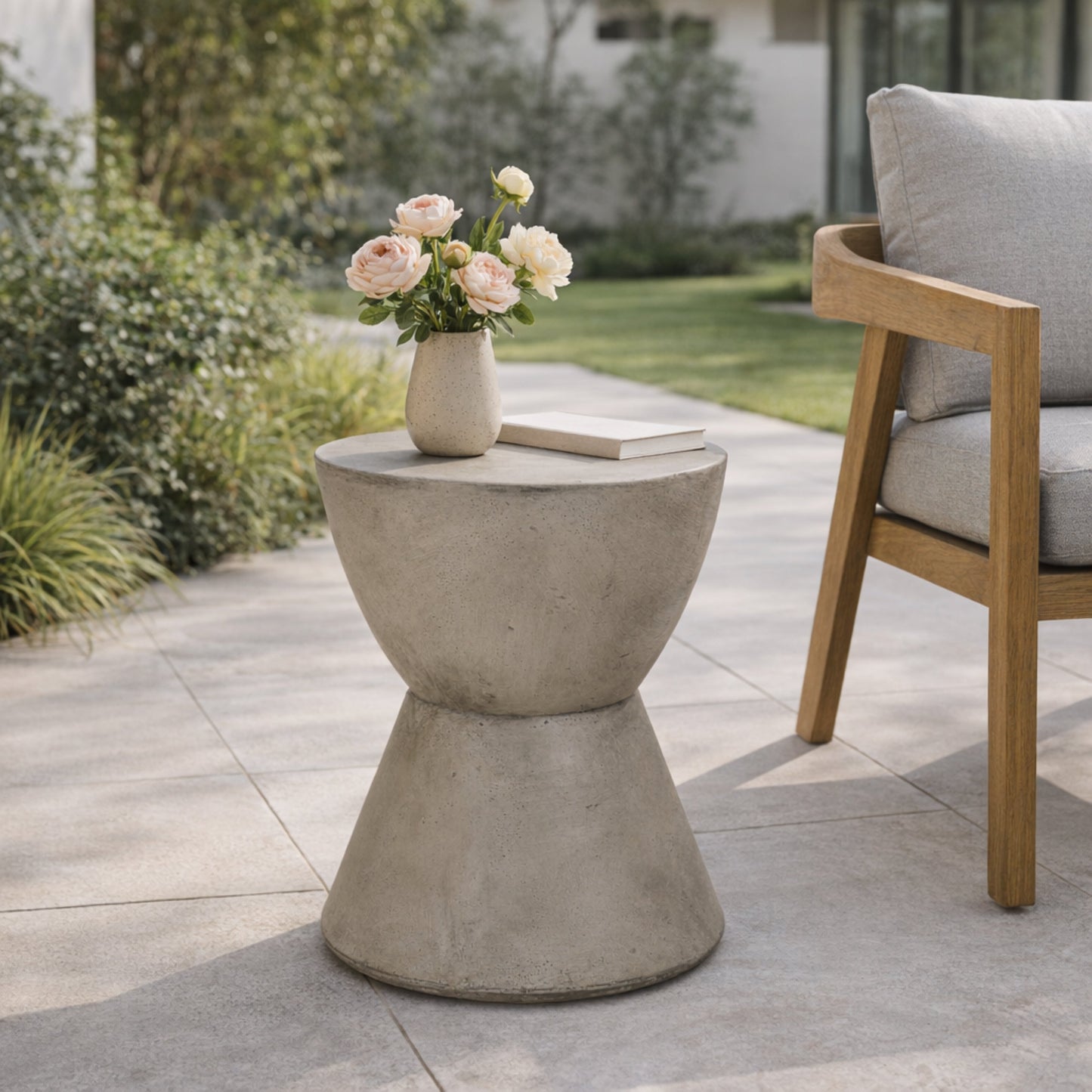 Outdoor lightweight concrete side table in light gray on Tampa Home & Garden Store