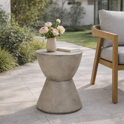 Outdoor lightweight concrete side table in light gray on Tampa Home & Garden Store