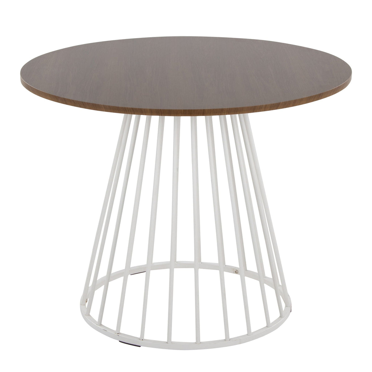 Dining table with round dark brown wood top and white metal base legs HouseOfZazla on Tampa Home & Garden Store