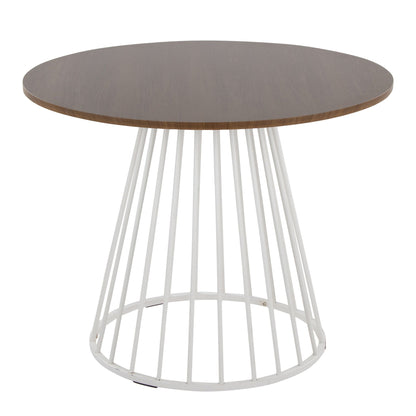 Dining table with round dark brown wood top and white metal base legs HouseOfZazla on Tampa Home & Garden Store