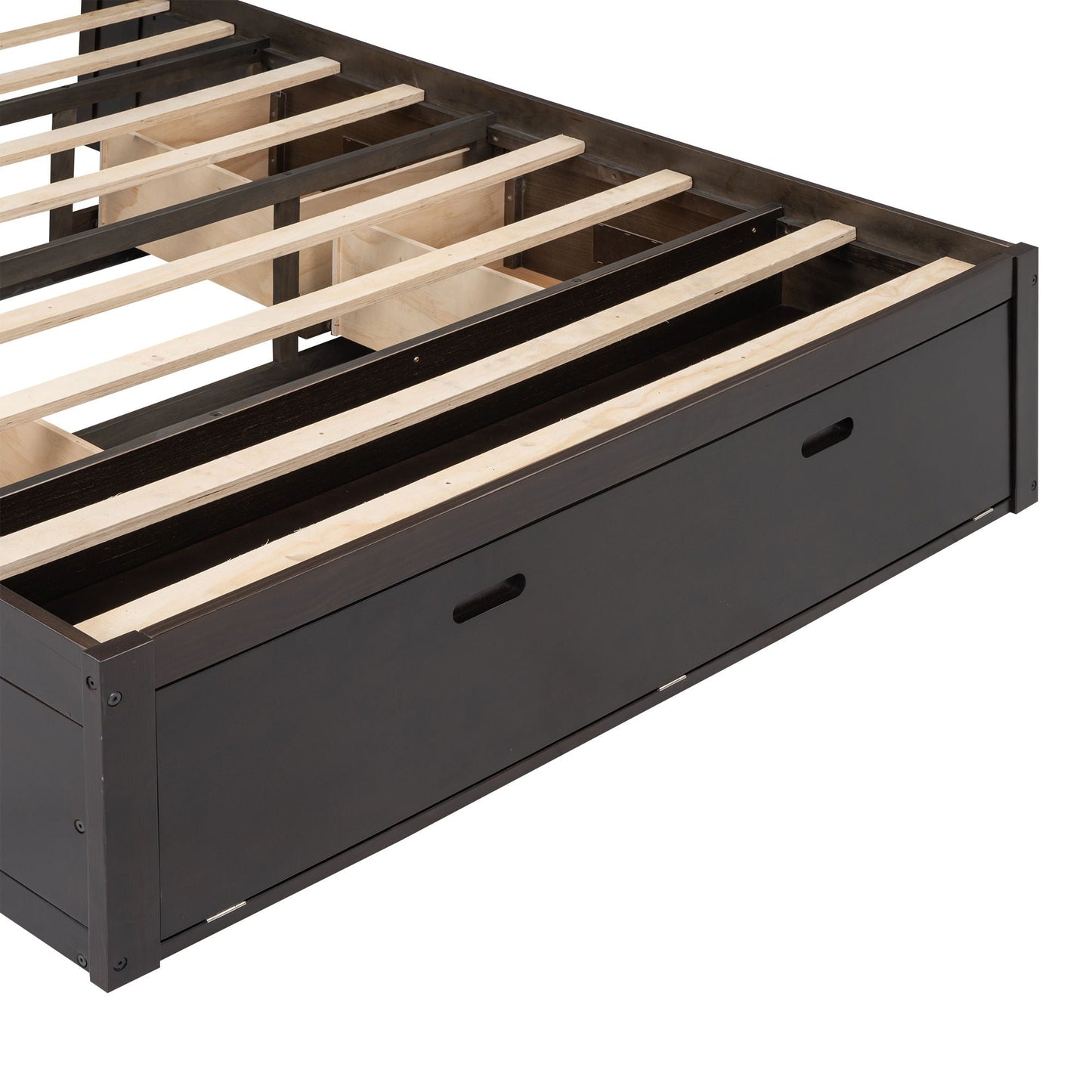 Platform bed in black with 4 under-bed drawers and visible wooden slatted base on Tampa Home & Garden Store