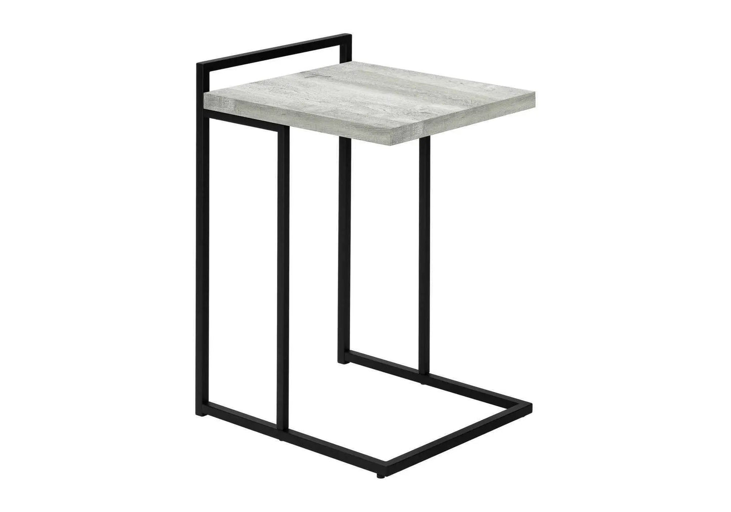 Accent table, C-Shaped, black metal frame with gray wood top, chair-side on Tampa Home & Garden Store