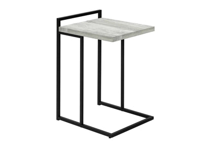 Accent table, C-Shaped, black metal frame with gray wood top, chair-side on Tampa Home & Garden Store