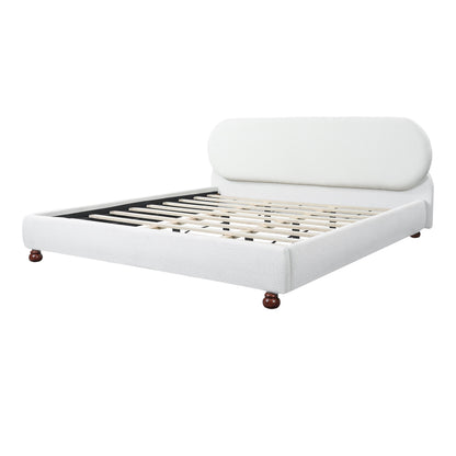HouseOfZazla cream Boucle upholstered king bed frame rubber wood foot and slatted base on Tampa Home & Garden Store