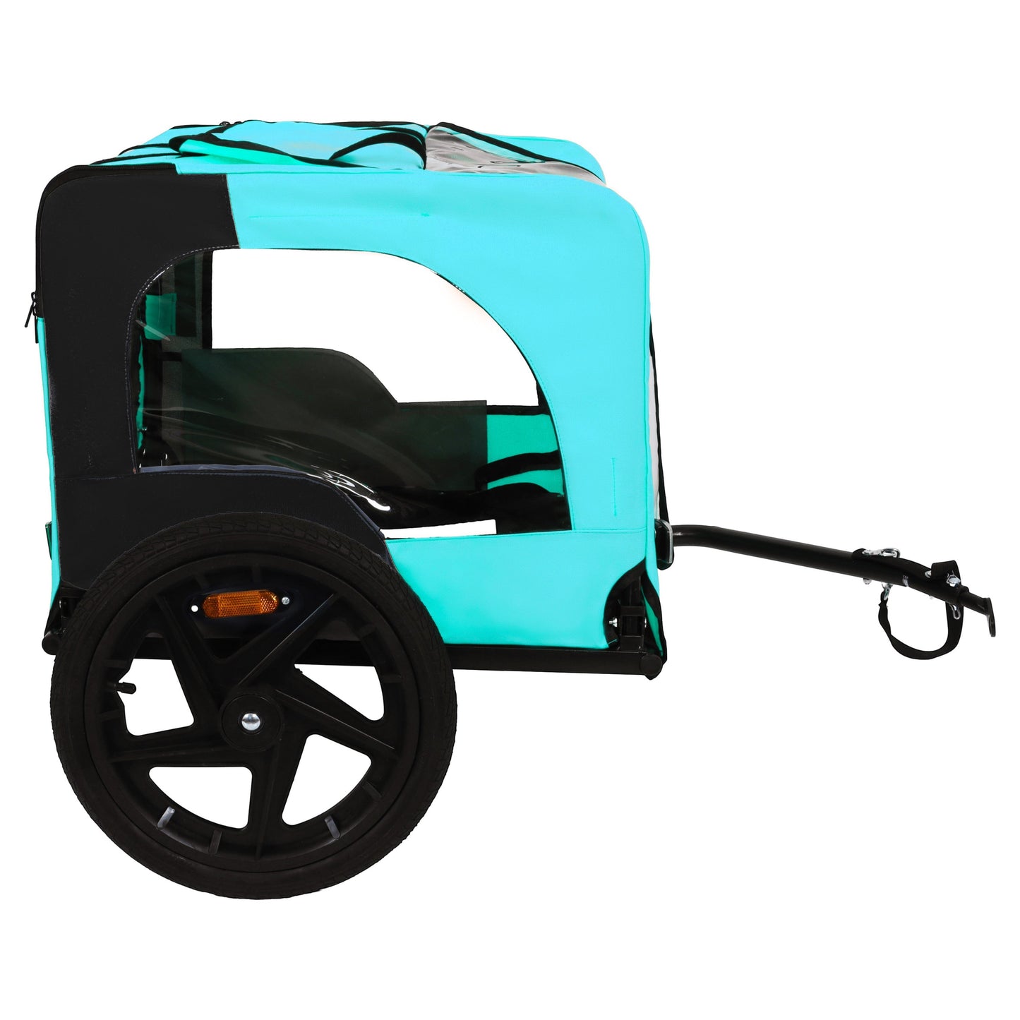 Pet Bike Trailer turquoise fabric with black frame and large wheel for small to medium pets on Tampa Home & Garden Store