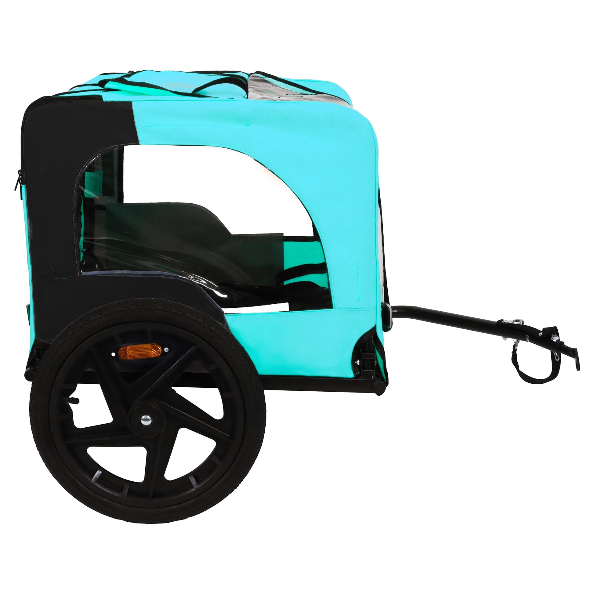 Pet Bike Trailer turquoise fabric with black frame and large wheel for small to medium pets on Tampa Home & Garden Store