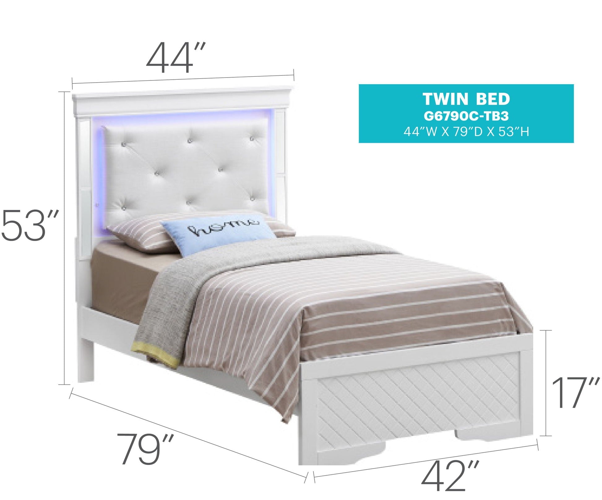 Bed With LED Light Accents Headboard, white upholstered twin bed by HouseOfZazla on Tampa Home & Garden Store