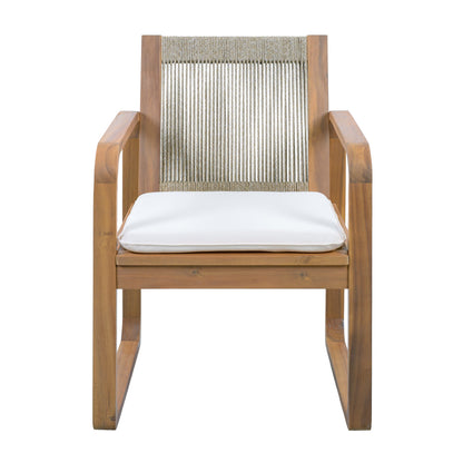 Two Outdoor Dining Chairs and Acacia Wood Rope