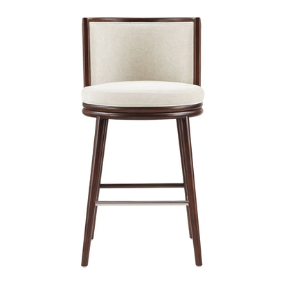 Evalyn Barstool by HouseOfZazla, bar-height stool with beige upholstery and dark wood frame on Tampa Home & Garden Store