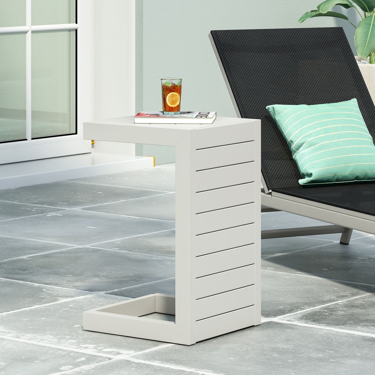 Outdoor Aluminum C Shaped Side Table for Patio