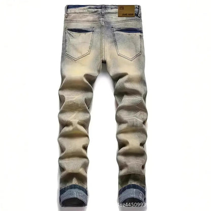 Slim-fit Stretch Ripped Embroidered Vintage Patch Jeans with back pockets, rolled cuffs on Tampa Home & Garden Store