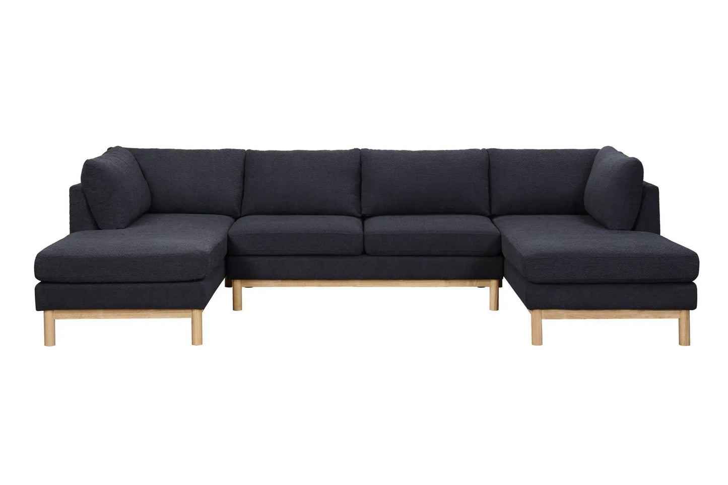 Hallie wide sherpa double chaise U-shape sectional sofa in dark charcoal with wooden legs on Tampa Home & Garden Store