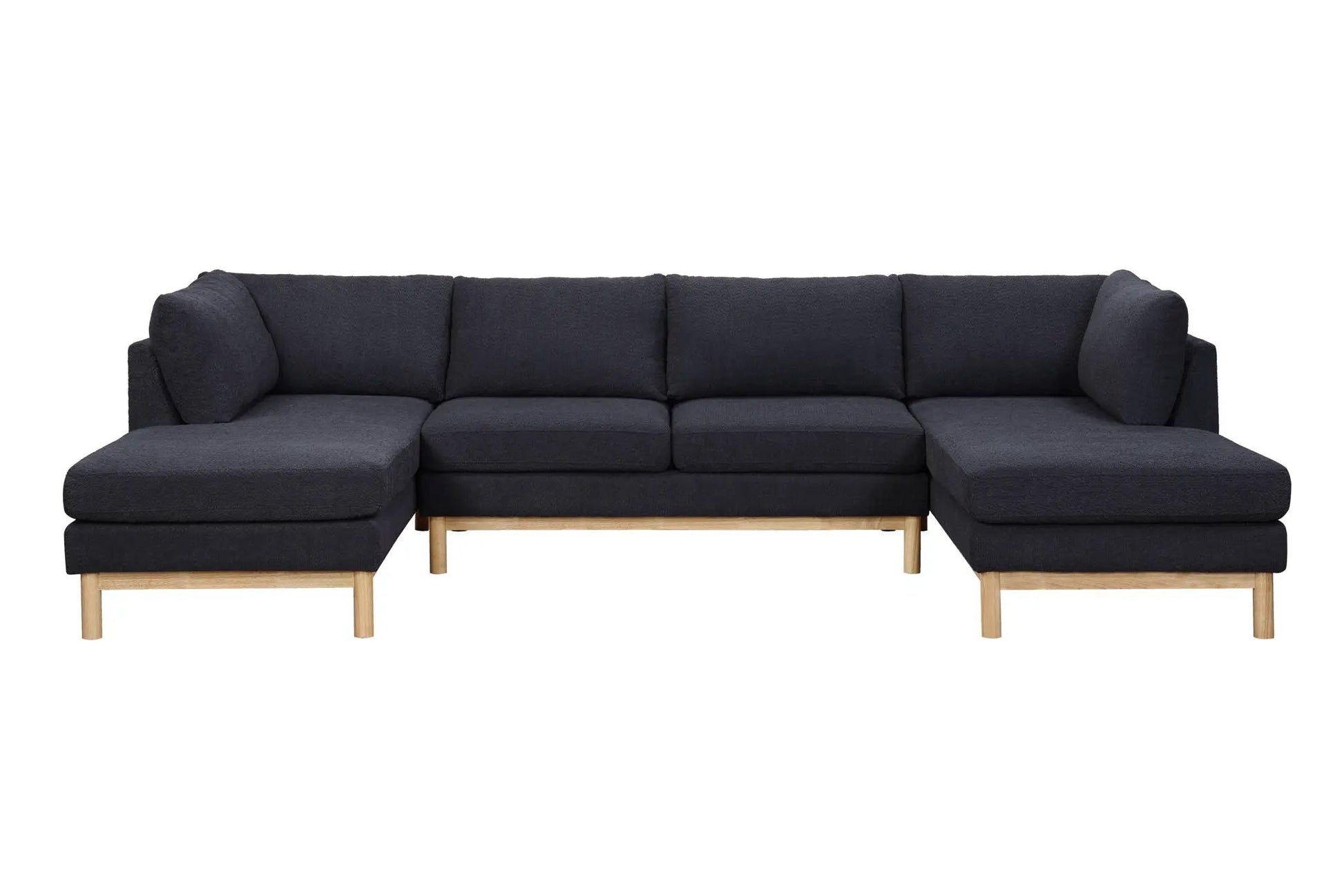 Hallie wide sherpa double chaise U-shape sectional sofa in dark charcoal with wooden legs on Tampa Home & Garden Store