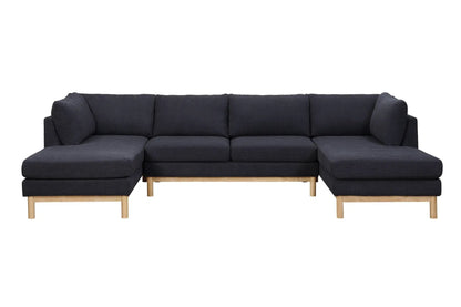 Hallie wide sherpa double chaise U-shape sectional sofa in dark charcoal with wooden legs on Tampa Home & Garden Store