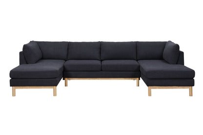 Hallie wide Sherpa double chaise U-shape sectional sofa in navy fabric with light wood legs on Tampa Home & Garden Store