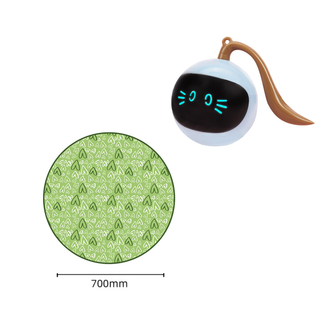 Automatic LED cat toy ball with brown tail and green patterned round play mat, 2 items on Tampa Home & Garden Store