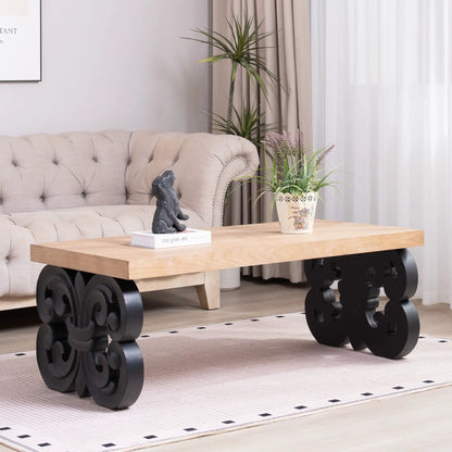 Ornate Scroll Base Coffee Table by Unique Piece Furniture, wood top, black scroll base on Tampa Home & Garden Store