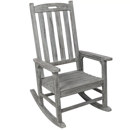 Oversized Porch Rocker Chair in weathered gray wood with wide seat and tall back on Tampa Home & Garden Store
