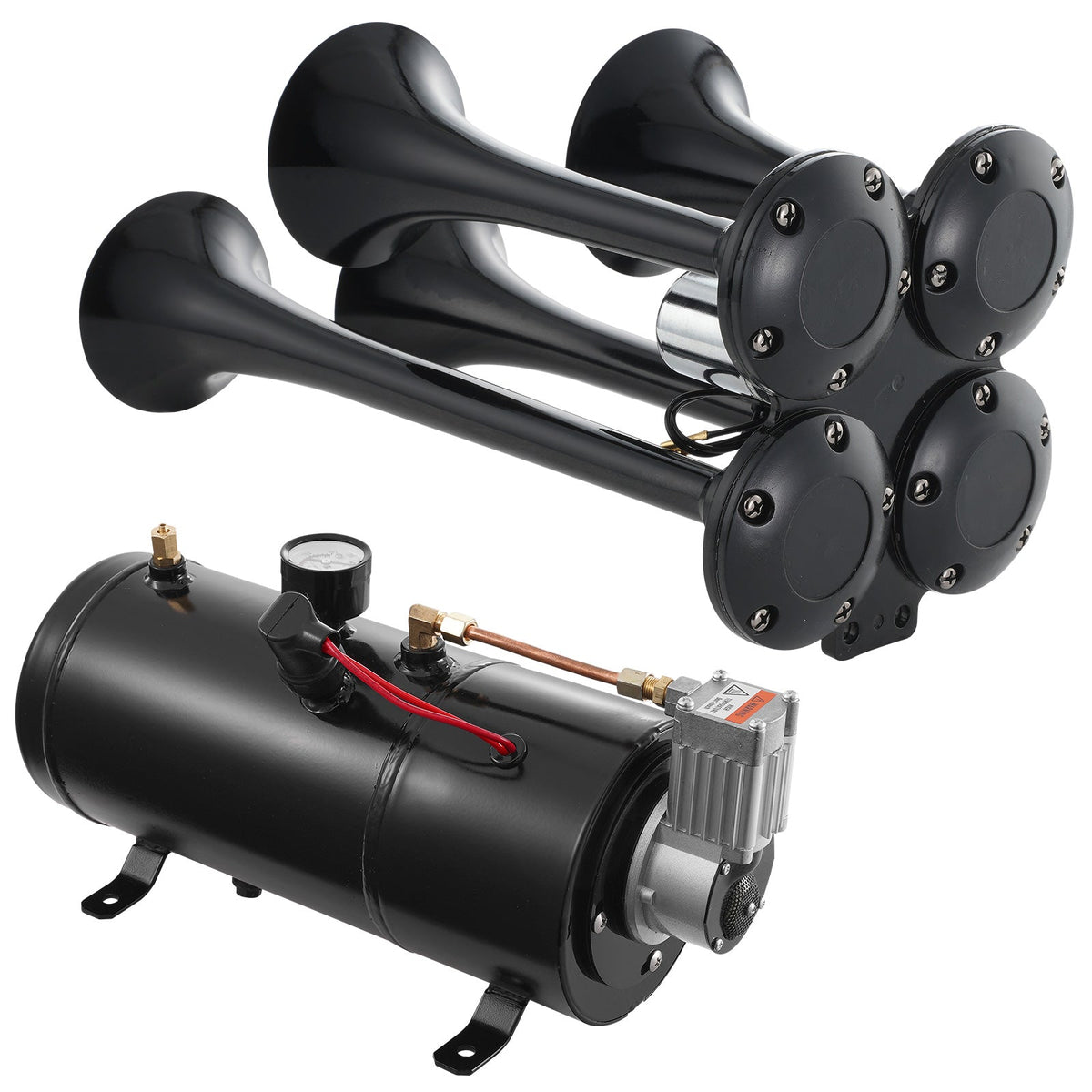 Train Horns Kit with 4-trumpet black air horns and compressor for pickups 150dB on Tampa Home & Garden Store