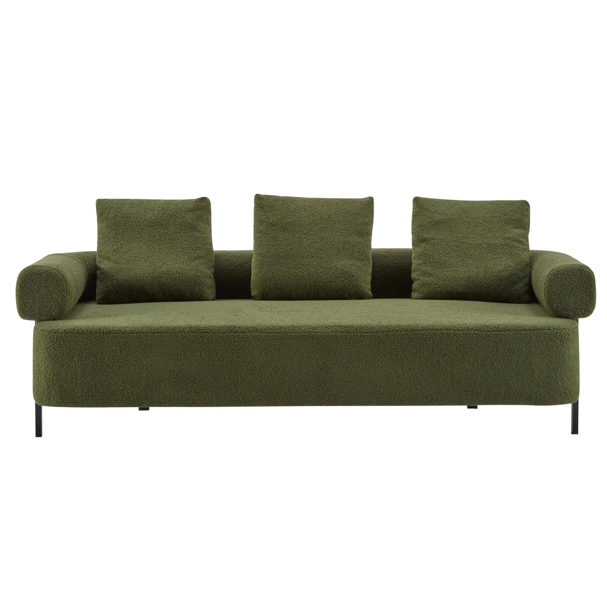 78-inch 3-Seater Sofa by HouseOfZazla in olive-green textured fabric with three cushions on Tampa Home & Garden Store