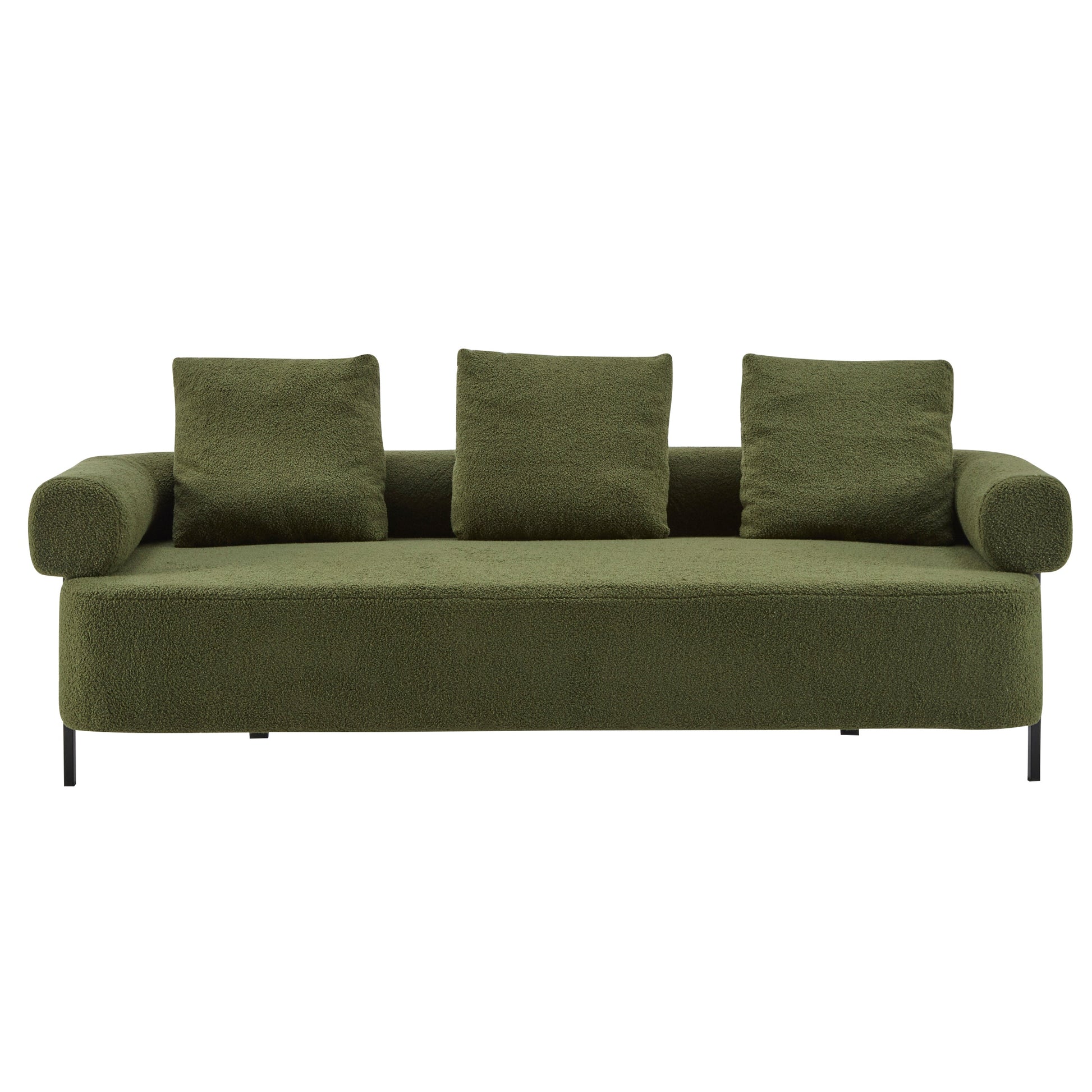 78-inch 3-Seater Sofa by HouseOfZazla in olive-green textured fabric with three cushions on Tampa Home & Garden Store