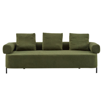 78-inch 3-Seater Sofa by HouseOfZazla in olive-green textured fabric with three cushions on Tampa Home & Garden Store