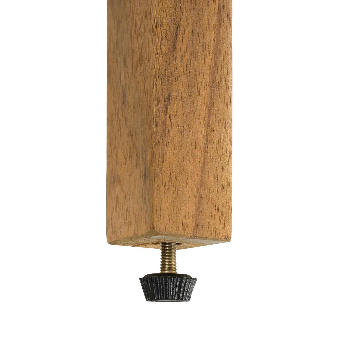 Outdoor dining chair leg close-up with wood grain and threaded bolt, black knob on Tampa Home & Garden Store