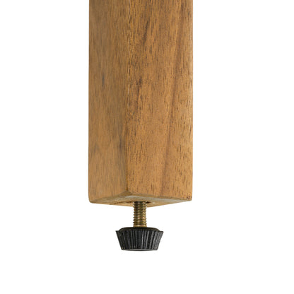 Outdoor dining chair leg close-up with wood grain and threaded bolt, black knob on Tampa Home & Garden Store