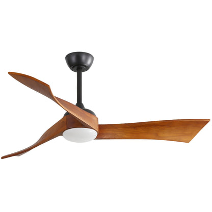 Ceiling Fan With Reversible DC Motor - Black with wooden blades and white globe light kit on Tampa Home & Garden Store