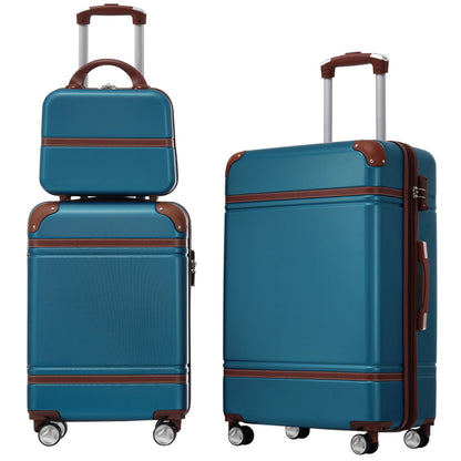 HouseOfZazla 3-piece teal hardshell luggage set with brown trim, 20in & 24in spinners on Tampa Home & Garden Store