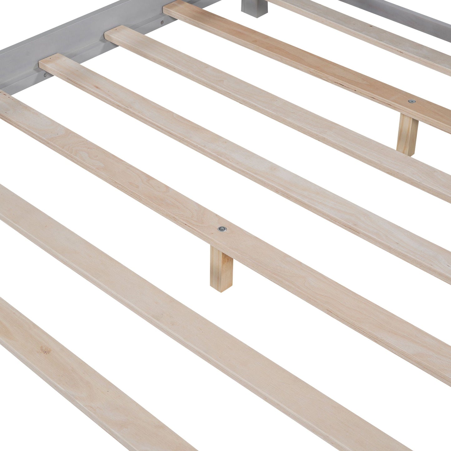 Wood platform bed slat frame with natural pine slats and gray side rail on Tampa Home & Garden Store
