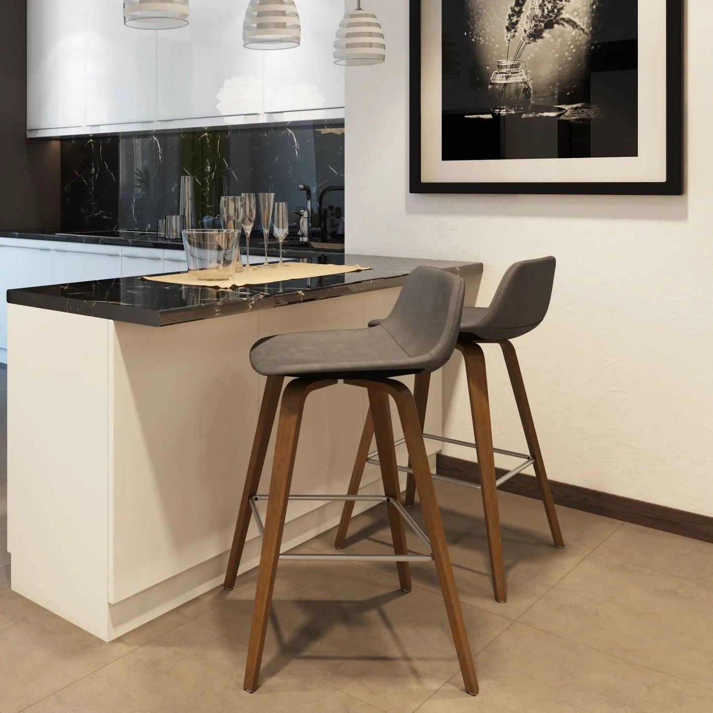 Randolph Bentwood counter/bar stools, grey upholstered seats, set of 2 on Tampa Home & Garden Store