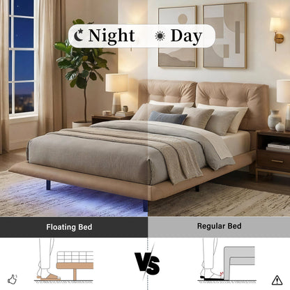 Queen Size Floating Bed Frame With Led Strip