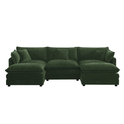 U-Shaped Sectional Sofa by HouseOfZazla in emerald green velvet with reversible footrest on Tampa Home & Garden Store