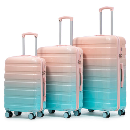 3-Piece gradient hard shell luggage set by HouseOfZazla (20/24/28 in), pastel pink to teal on Tampa Home & Garden Store