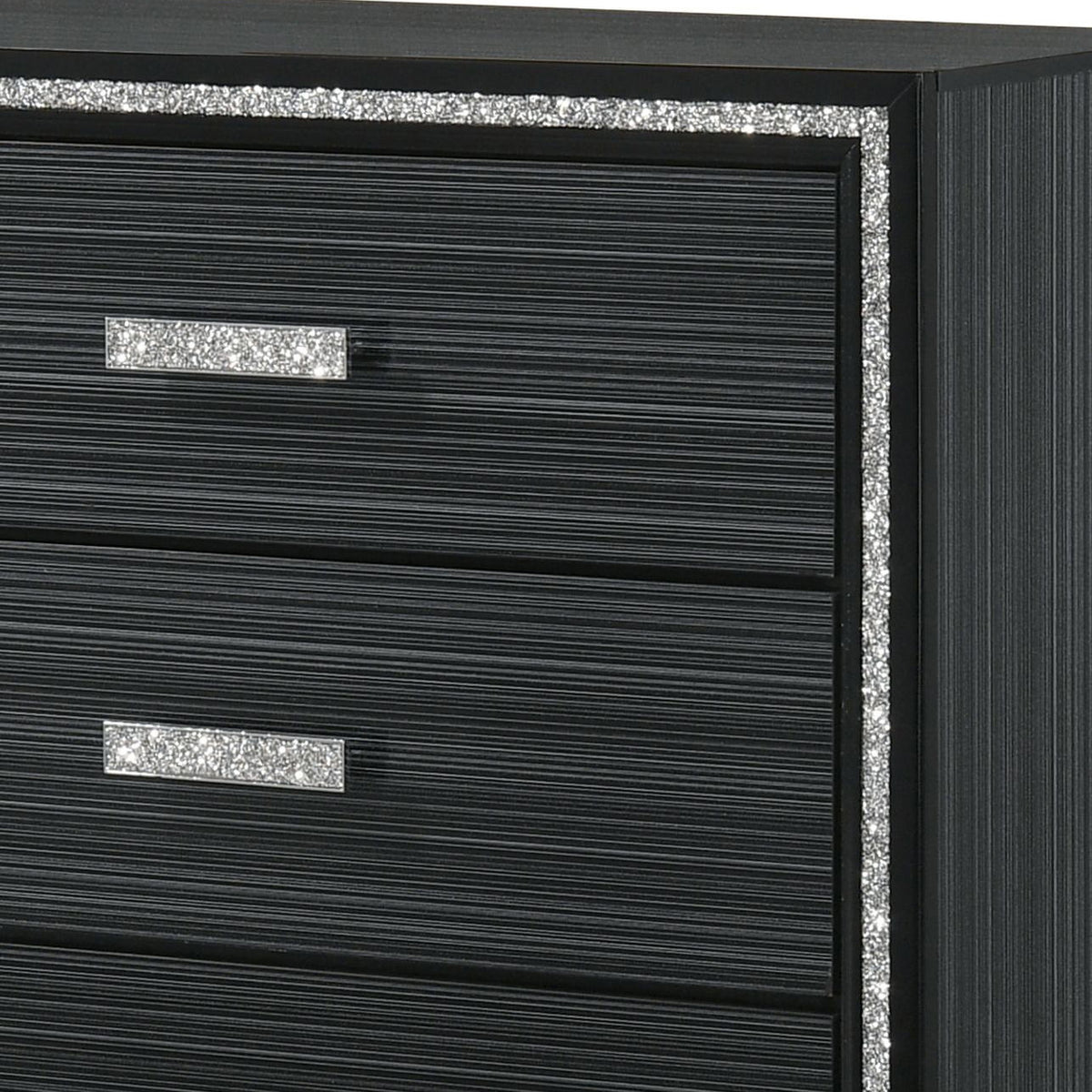 Haiden Dresser by HouseOfZazla, black textured finish with glittery silver drawer pulls on Tampa Home & Garden Store