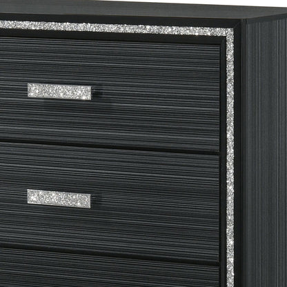 Haiden Dresser by HouseOfZazla, black textured finish with glittery silver drawer pulls on Tampa Home & Garden Store