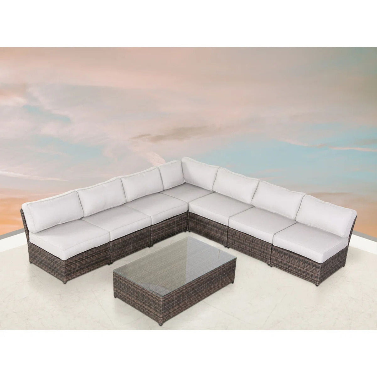 2 Piece Outdoor Rattan Sectional Set with White Cushions by HouseOfZazla on Tampa Home & Garden Store