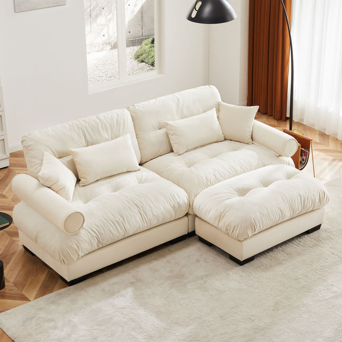 Oversized modular sectional sofa with movable ottoman, cream fabric, 2-piece set HouseOfZazla on Tampa Home & Garden Store