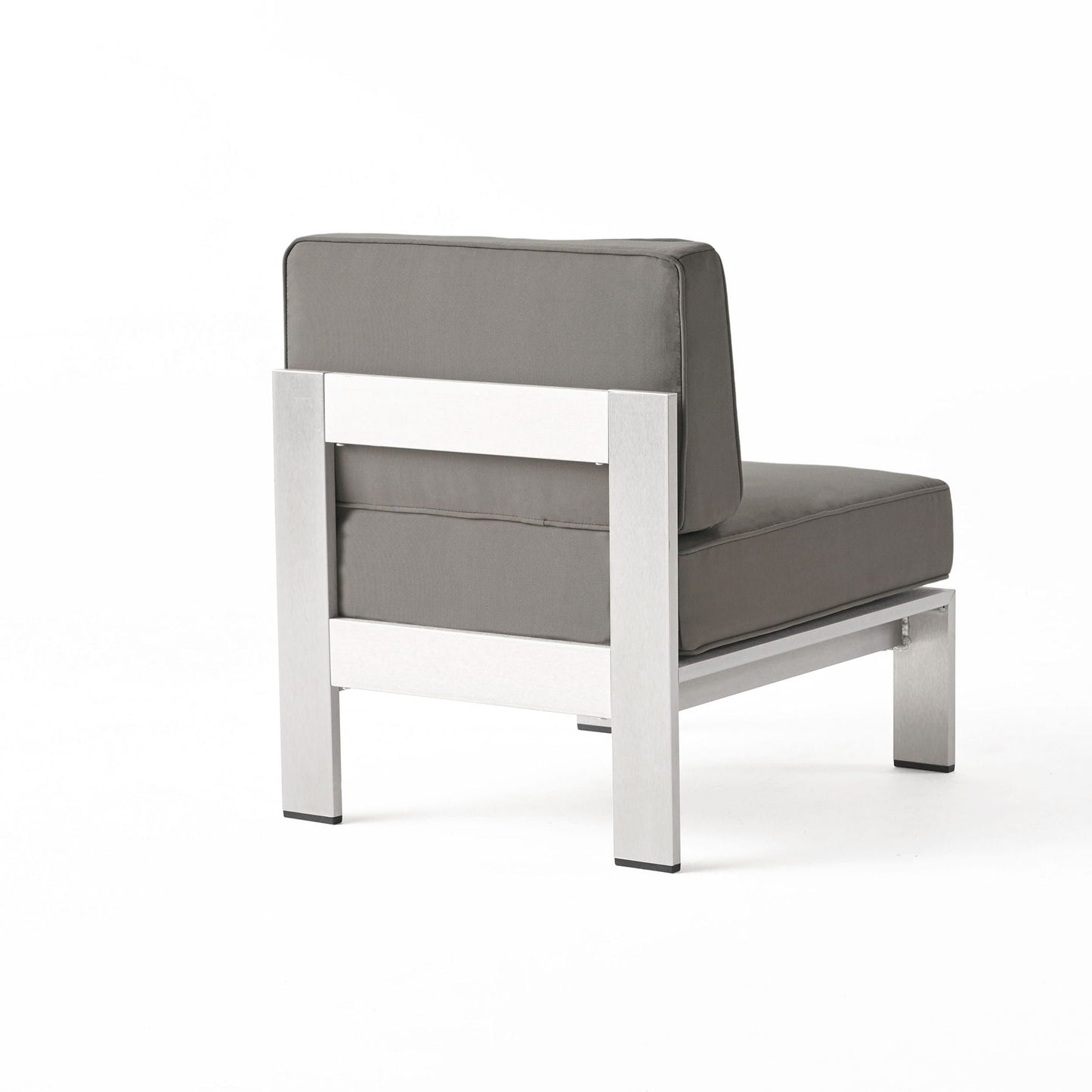 Outdoor aluminum armless chair with gray cushion and silver frame HouseOfZazla on Tampa Home & Garden Store