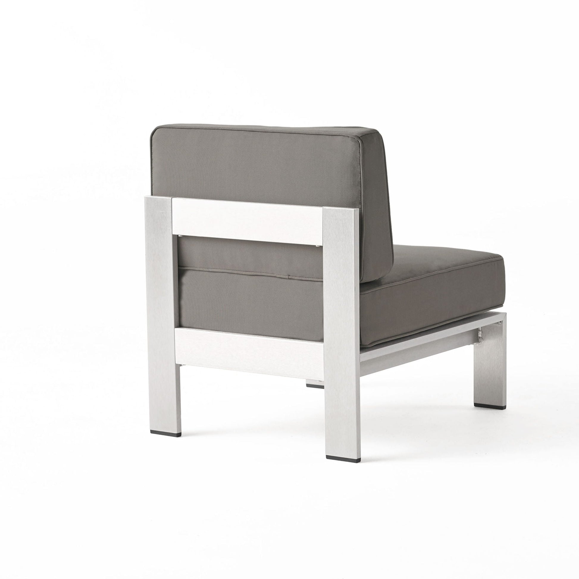 Outdoor aluminum armless chair with gray cushion and silver frame HouseOfZazla on Tampa Home & Garden Store