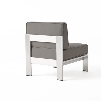 Outdoor aluminum armless chair with gray cushion and silver frame HouseOfZazla on Tampa Home & Garden Store