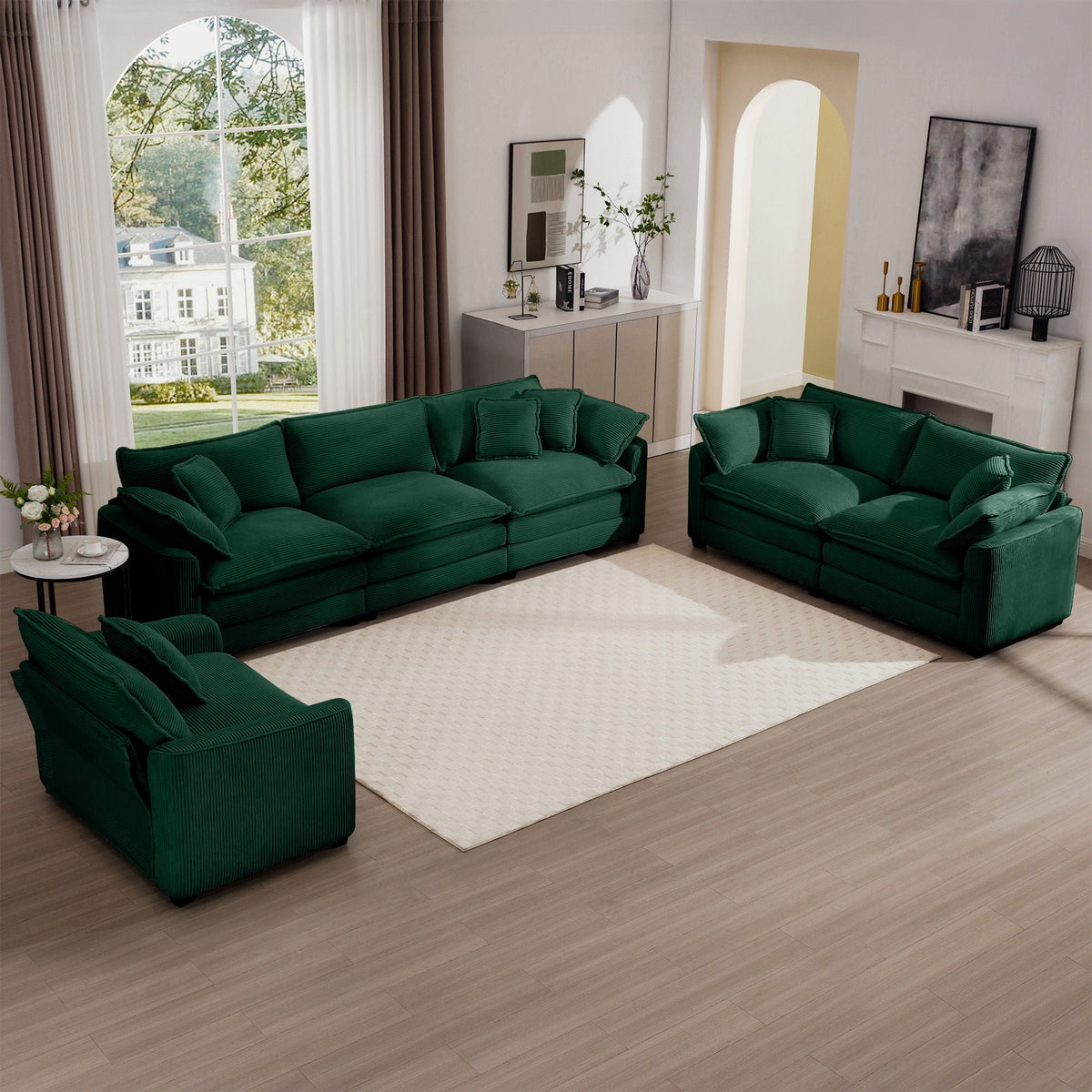 Emerald green fabric 3-piece sectional sofa set with deep seats by HouseOfZazla on Tampa Home & Garden Store