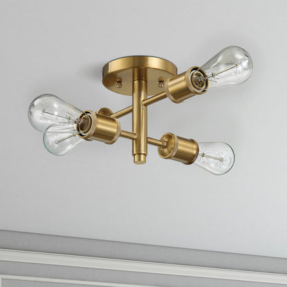 Ephemeral 4-light antique brass semi-flush ceiling lamp with clear glass bulbs on Tampa Home & Garden Store