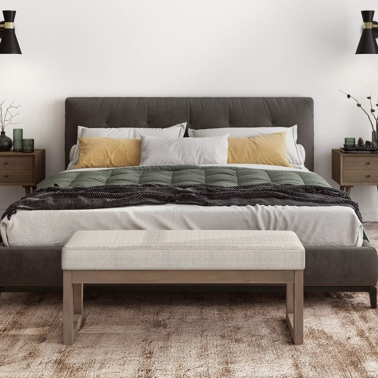 Milltown Upholstered Ottoman Bench With Driftwood